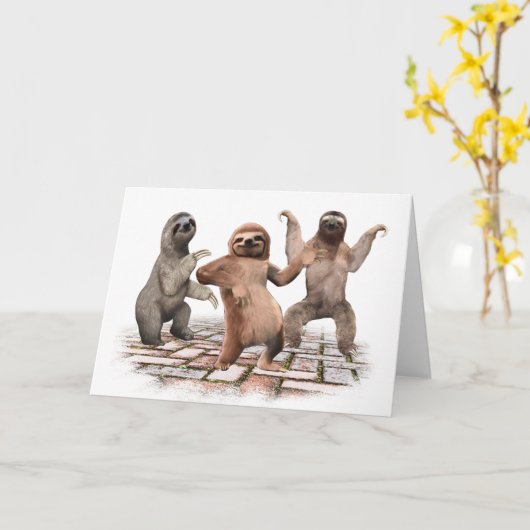 ナマケモノおもしろい踊りかわいい動物愛好家 カード (黄色い花)