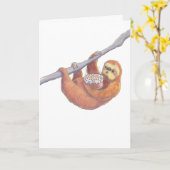 ナマケモノがお誕生日ケーキとロ吹ウソクを持って カード (黄色い花)