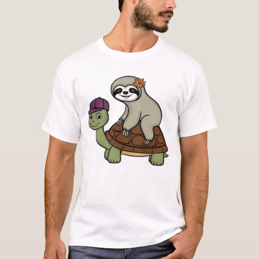 ナマケモノが亀に乗る クラシックTシャツ Tシャツ (正面)