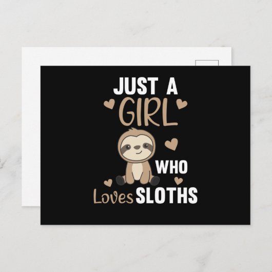 ナマケモノが大好きな女の子ヴィンテージ ポストカード (正面/裏面)