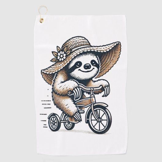 ナマケモノが自転車に乗っている ゴルフタオル (正面)