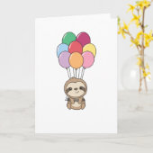 ナマケモノが風船で飛びカラフル上がる カード (黄色い花)