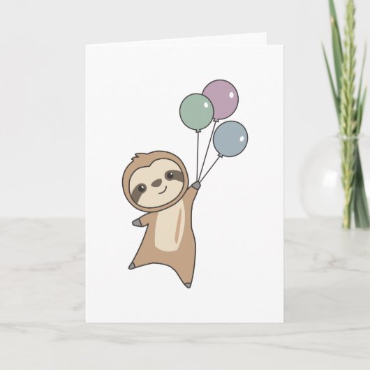 ナマケモノが風船で飛び上がる カード (正面)