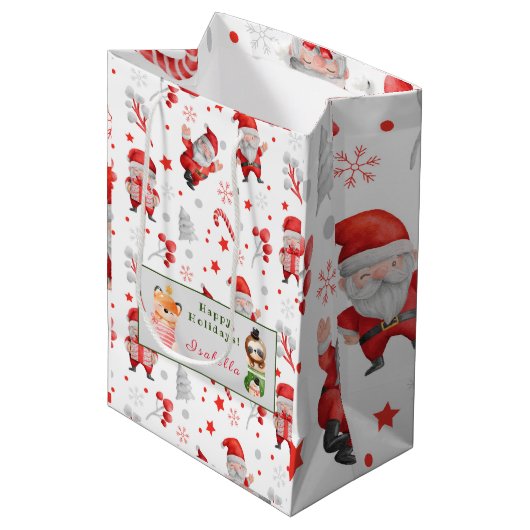 ナマケモノとキツネカスタマイズ文字と名前 ミディアムペーパーバッグ (正面アングル)