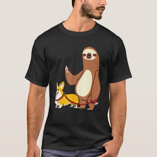 ナマケモノとコーギーの散歩 Tシャツ (正面)