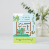 ナマケモノと葉っぱの迷路パズル誕生日ポストカード ポストカード (スタンド正面)