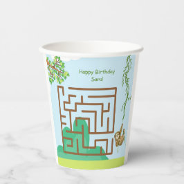 ナマケモノと葉の迷路パズルの誕生日ペーパカップ 紙コップ