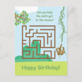 ナマケモノと葉の迷路パズル誕生日ポストカード ポストカード (正面)