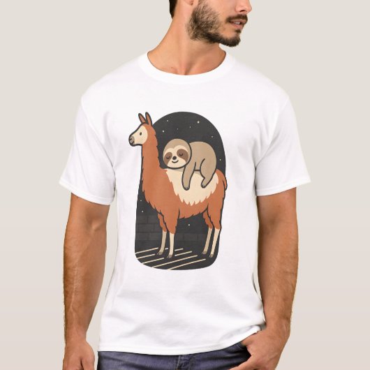 ナマケモノに乗るラマ Tシャツ (正面)