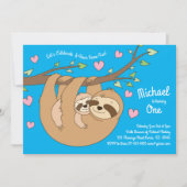 ナマケモノのかわいい子どもたち1歳の誕生日パーティー 招待状 (正面)