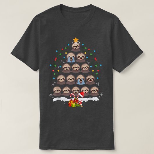 ナマケモノのクリスマスツリーが可愛いサンタハット愛好家 Tシャツ (デザイン正面)