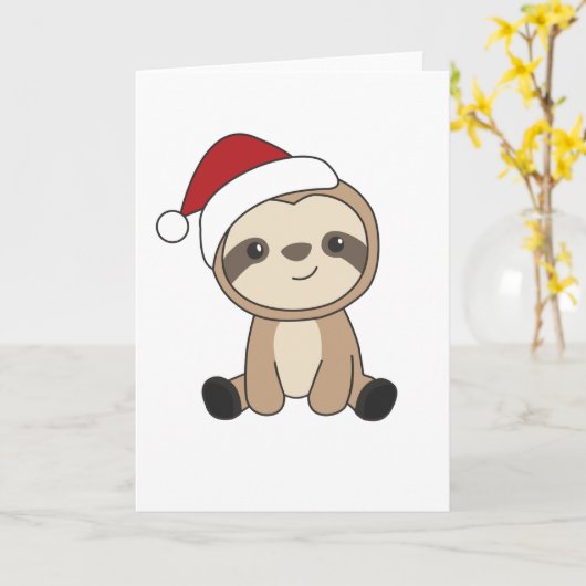 ナマケモノのクリスマス雪の上に積もる冬の動物たちがナマケモノ カード (黄色い花)