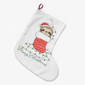 ナマケモノのクリスマス雪の冬の動物がナマケモノのコーヒーを食べる  ラージクリスマスストッキング (正面 (吊り時))