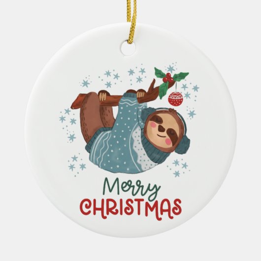 ナマケモノのクリスマス セラミックオーナメント (正面)