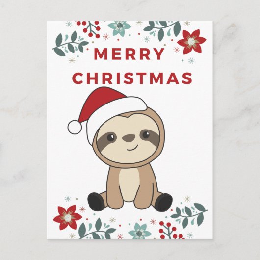 ナマケモノのクリスマス　雪　冬の動物　ナマケモノ シーズンポストカード (正面)