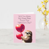 ナマケモノのバレンタインカード - ユーモアとキュート カード (黄色い花)