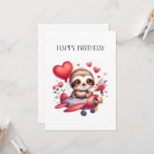 ナマケモノのパイロット 誕生日 カード (正面/裏面インサイチュ)