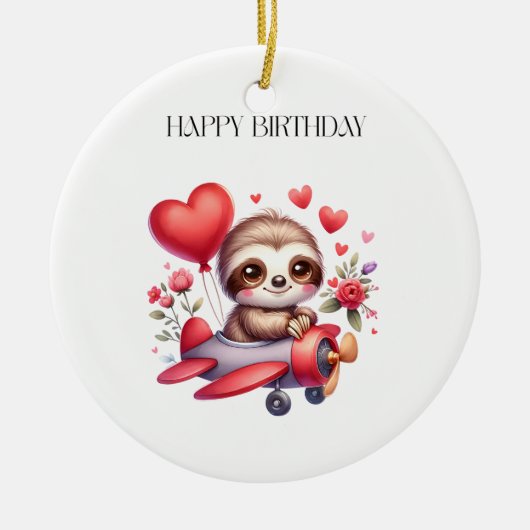 ナマケモノのパイロット 誕生日 セラミックオーナメント (正面)