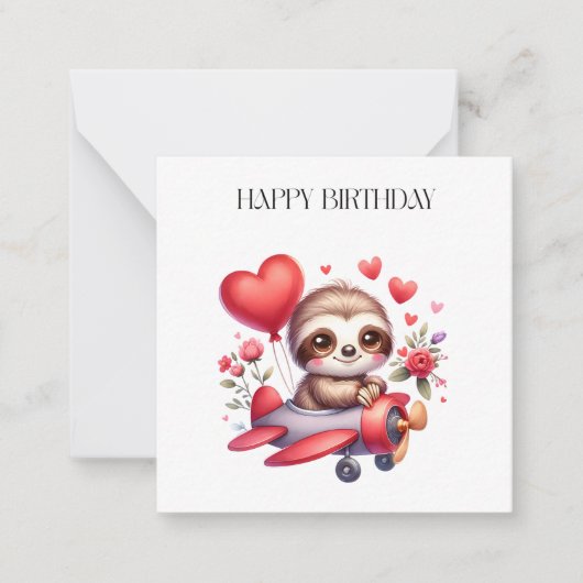 ナマケモノのパイロット 誕生日 ノートカード (正面)