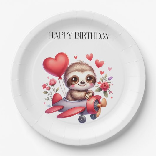 ナマケモノのパイロット 誕生日 ペーパープレート (正面)