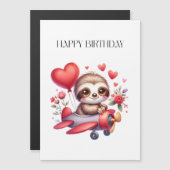ナマケモノのパイロット 誕生日 マグネット招待状 (正面/裏面)