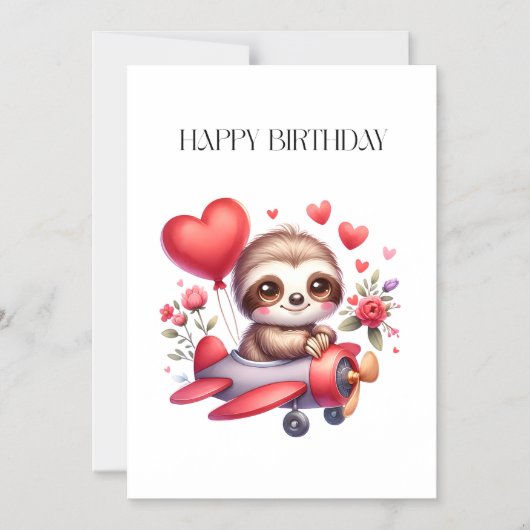 ナマケモノのパイロット 誕生日 マグネット招待状 (正面)