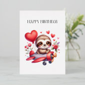 ナマケモノのパイロット 誕生日 箔招待状 (立ち正面)