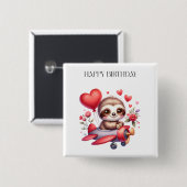 ナマケモノのパイロット 誕生日 缶バッジ (正面&裏面)