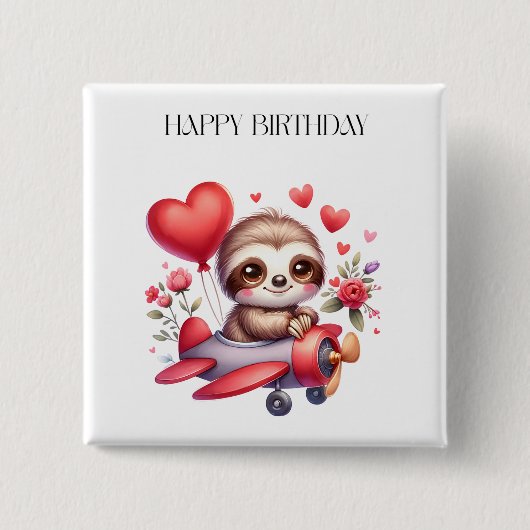 ナマケモノのパイロット 誕生日 缶バッジ (正面)