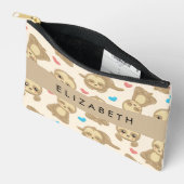 ナマケモノのパターン,かわいいナマケモノ,ハート,あなたの名前 アクセサリーポーチ (見開き)