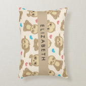 ナマケモノのパターン，かわいいナマケモノ，ハート，あなたの名前 アクセントクッション (正面(垂直))