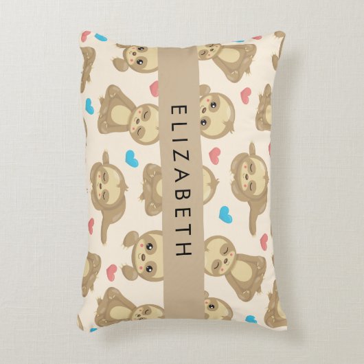 ナマケモノのパターン，かわいいナマケモノ，ハート，あなたの名前 アクセントクッション (正面(垂直))