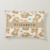 ナマケモノのパターン，かわいいナマケモノ，ハート，あなたの名前 アクセントクッション (裏面)