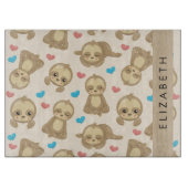 ナマケモノのパターン,かわいいナマケモノ,ハート,あなたの名前 カッティングボード (正面)