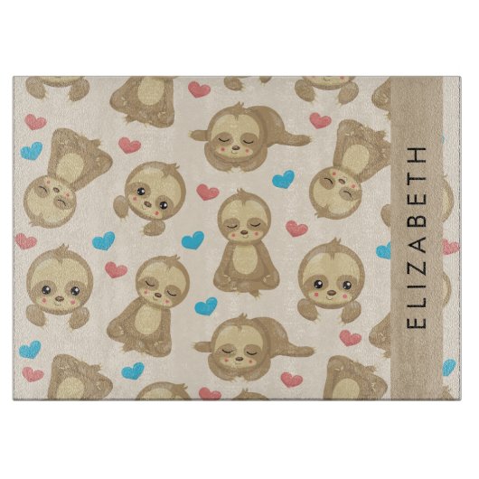 ナマケモノのパターン,かわいいナマケモノ,ハート,あなたの名前 カッティングボード (正面)