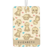 ナマケモノのパターン，かわいいナマケモノ，ハート，あなたの名前 カーエアーフレッシュナー (裏面)