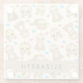 ナマケモノのパターン,かわいいナマケモノ,ハート,あなたの名前 ガラスコースター (裏面)