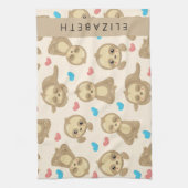 ナマケモノのパターン,かわいいナマケモノ,ハート,あなたの名前 キッチンタオル (縦)