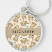 ナマケモノのパターン,かわいいナマケモノ,ハート,あなたの名前 キーホルダー (正面)