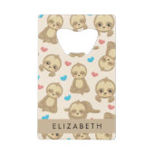 ナマケモノのパターン，かわいいナマケモノ，ハート，あなたの名前 クレジットカード栓抜き (正面)