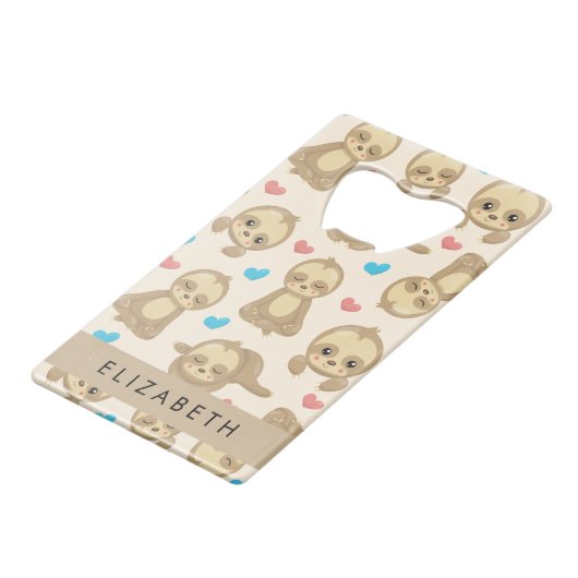 ナマケモノのパターン,かわいいナマケモノ,ハート,あなたの名前 クレジットカード栓抜き (正面アングル)