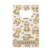 ナマケモノのパターン,かわいいナマケモノ,ハート,あなたの名前 クレジットカード栓抜き (裏面)