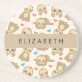 ナマケモノのパターン,かわいいナマケモノ,ハート,あなたの名前 コースター (正面)