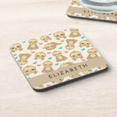 ナマケモノのパターン,かわいいナマケモノ,ハート,あなたの名前 コースター (左側)