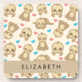 ナマケモノのパターン,かわいいナマケモノ,ハート,あなたの名前 コースター (正面)