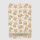 ナマケモノのパターン,かわいいナマケモノ,ハート,あなたの名前 ゴルフタオル (正面)