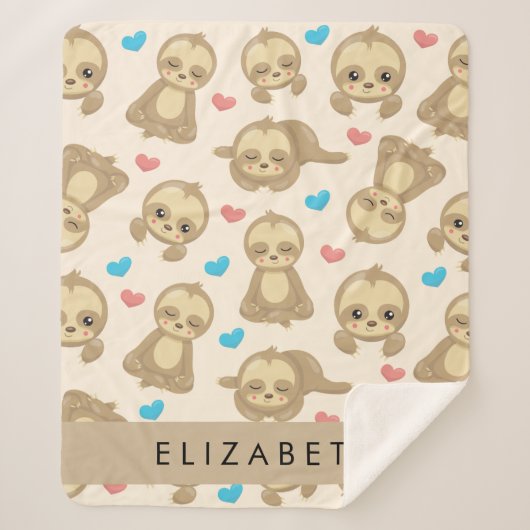 ナマケモノのパターン，かわいいナマケモノ，ハート，あなたの名前 シェルパブランケット (正面)