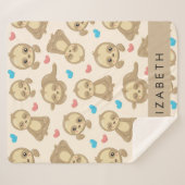 ナマケモノのパターン,かわいいナマケモノ,ハート,あなたの名前 シェルパブランケット (正面(横))