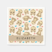 ナマケモノのパターン,かわいいナマケモノ,ハート,あなたの名前 スタンダードカクテルナプキン (正面)