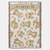 ナマケモノのパターン，かわいいナマケモノ，ハート，あなたの名前 スローブランケット (正面縦)